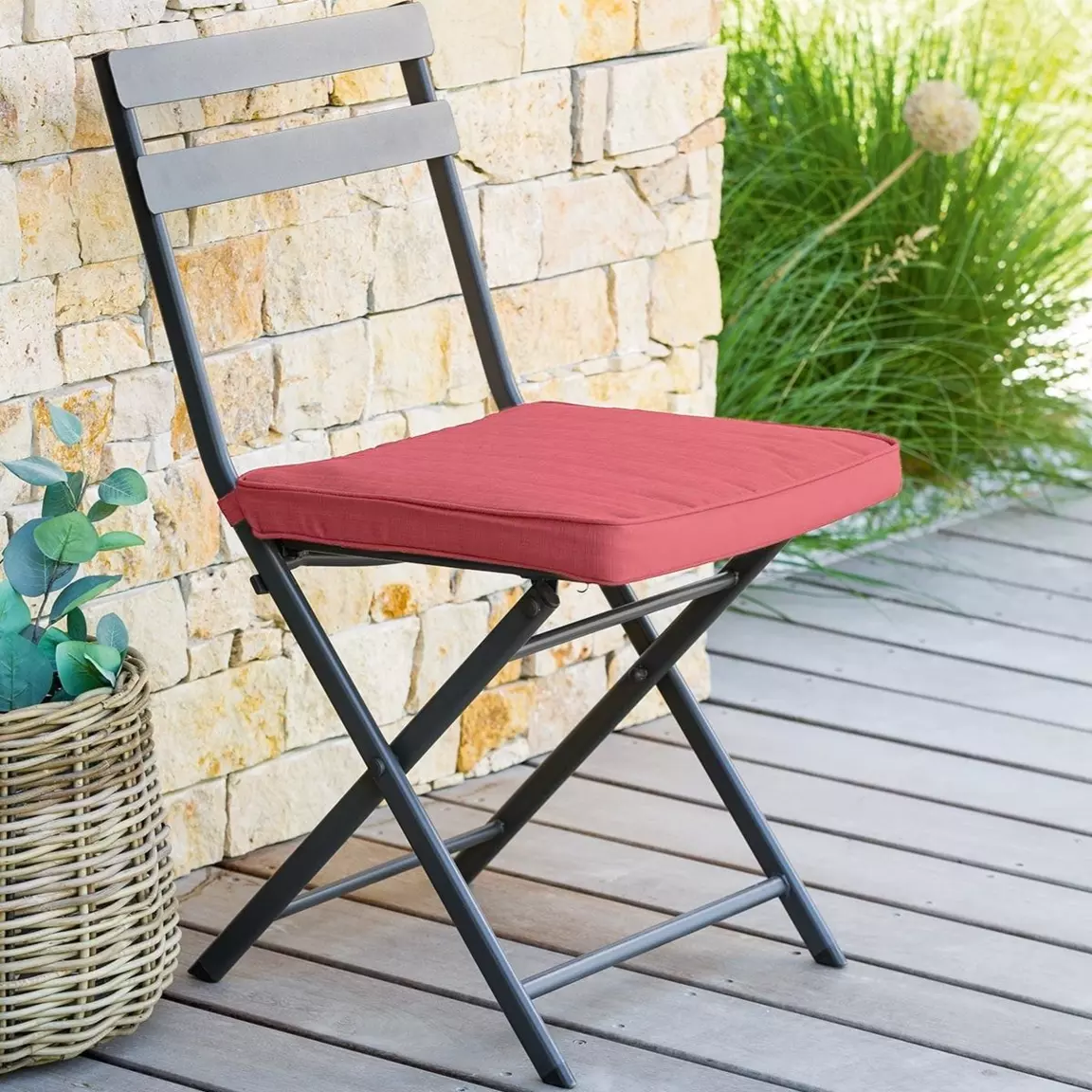 Galette de chaise extérieure carrée (40 x 40 cm) Korai Rose Marsala