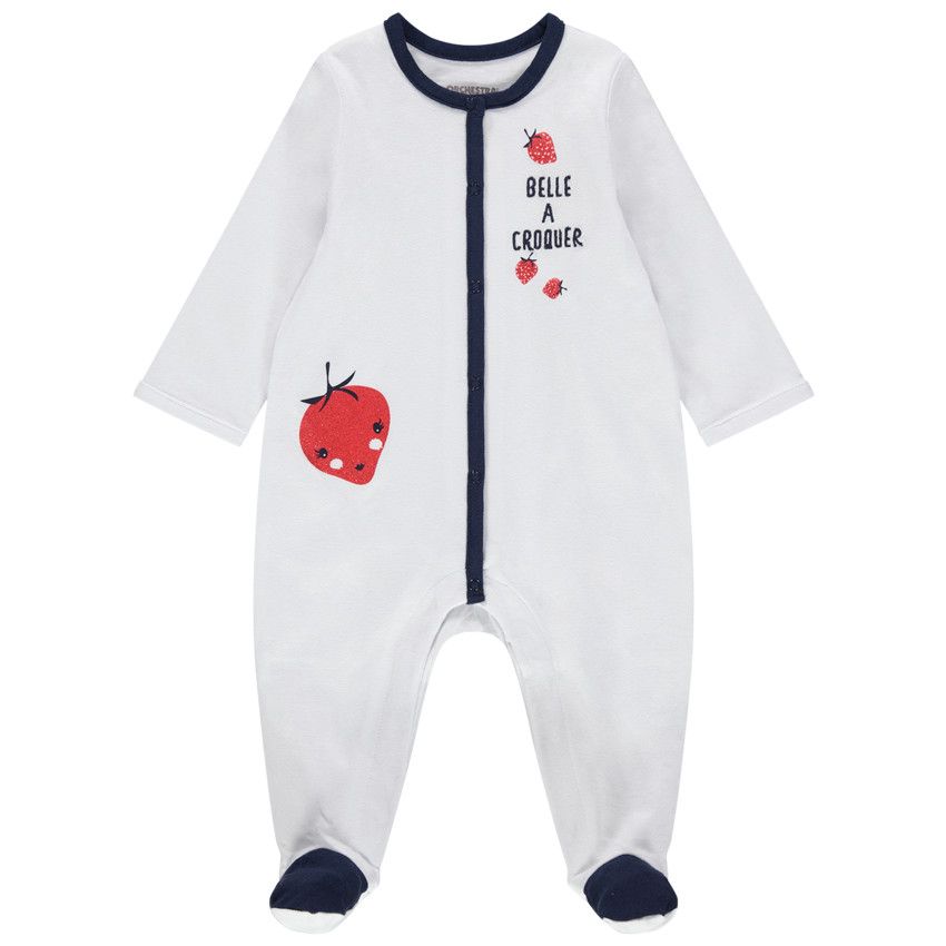 Lot de 2 dors-bien en coton print message et fraises - Blanc