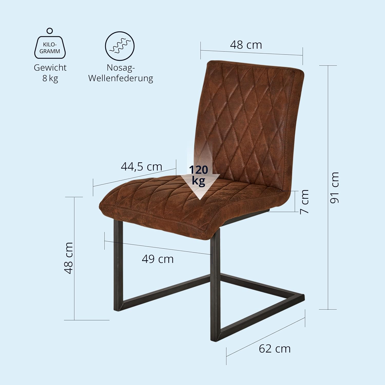 KHG Esszimmerstuhl Bezug aus Mikrofaser braun - Freischwinger in Wildleder Optik bis 110 kg - Küchenstuhl, Schwingstuhl, Polsterstuhl mit Schaumstofffüllung