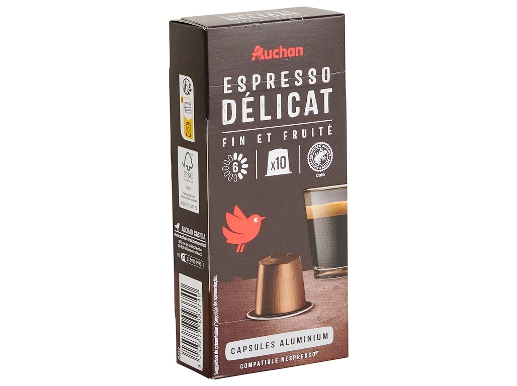 CÁPSULAS AUCHAN CAFÉ NESPRESSO ALUMINIO EXPRESSO DELICATO 10UN