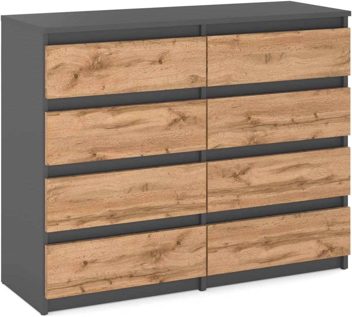 Kommode mit 8 Schubladen - Holz Sideboard 120 x 92,5 x 33,5 cm (B/H/T) - Schmale Kommode für Schlafzimmer & Flur - Regal mit Schubladen - Schrank mit Schubladen (Grau Matt - Wotan)