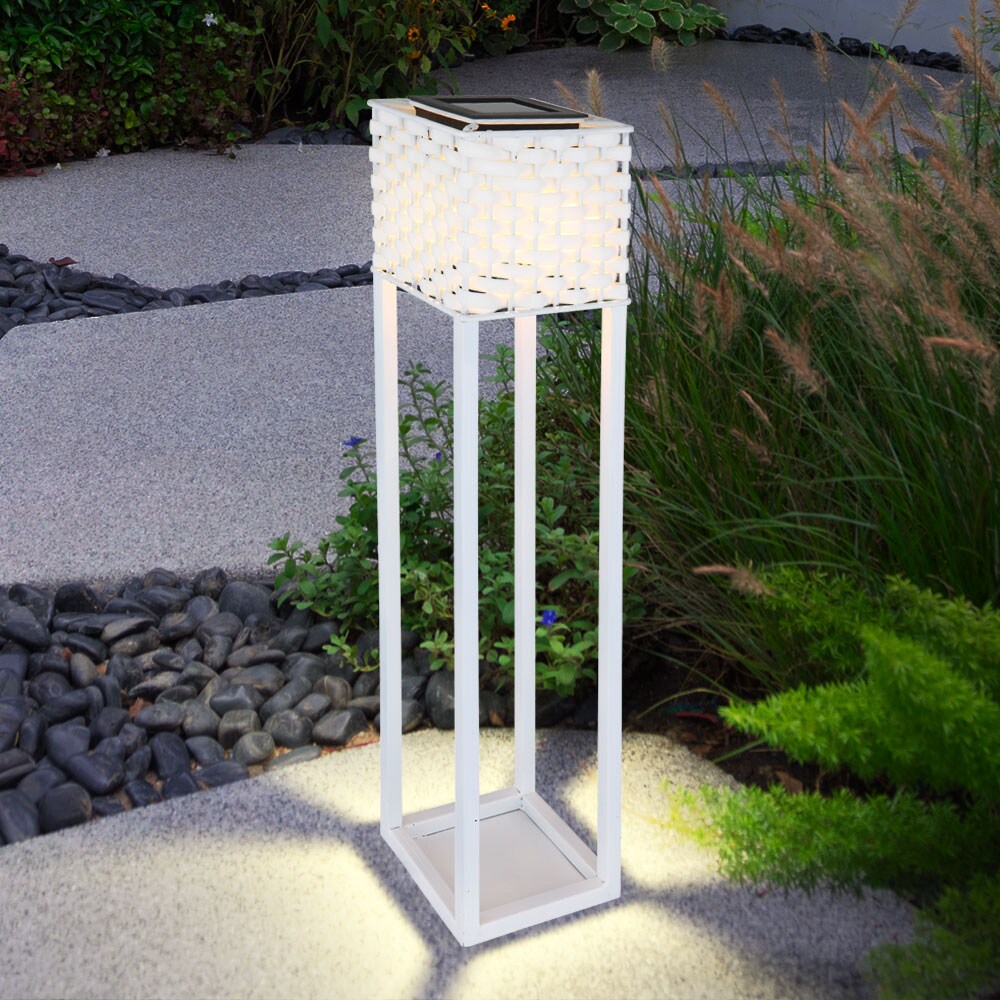 LED Solarleuchte, Rattan, Bodenplatte, Erdspitz, weiß