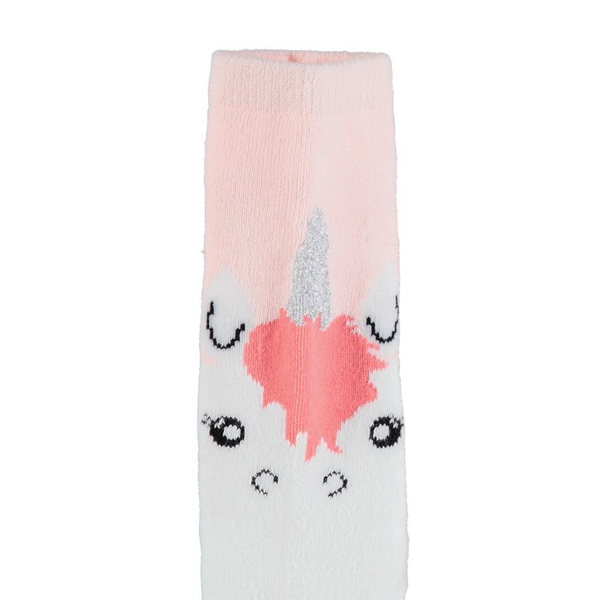 Paire de chaussettes hautes motif licorne en jacquard - Rose