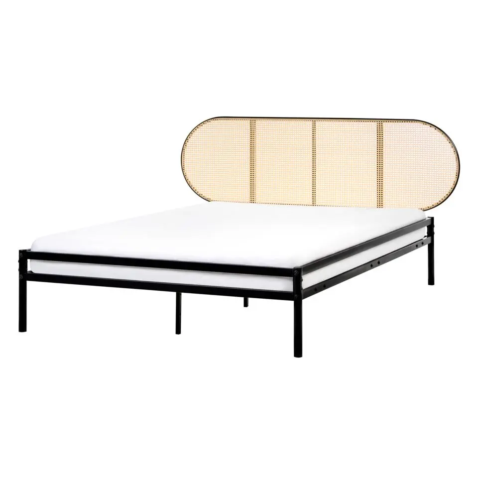 BOULIN - Tweepersoonsbed - Zwart - 140 x 200 cm - PE rotan