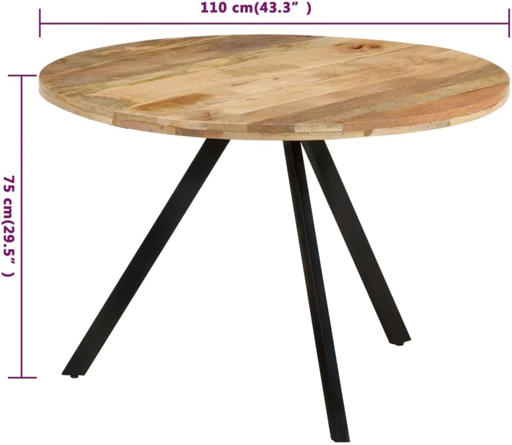 Vintage Style Dining Table 110x75 cm, Solid Mango Wood Top with Powder Coated Iron Frame, Kitchen Table for 4, Rustic Farmhouse Dining Room Furniture