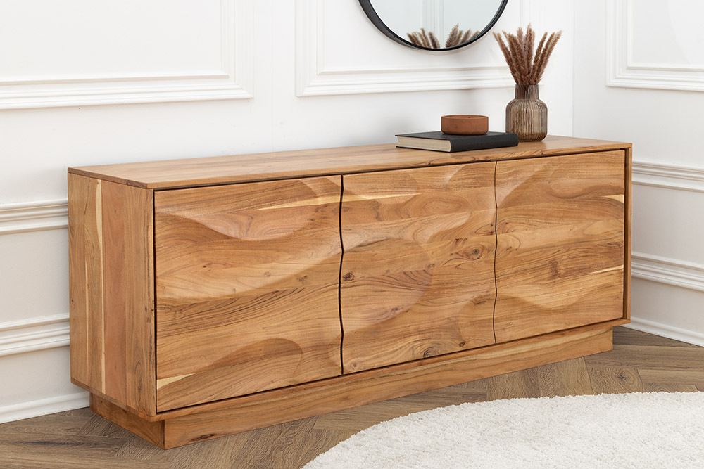Massives Sideboard DESERT 160cm sand beige Akazienholz 3D-Front