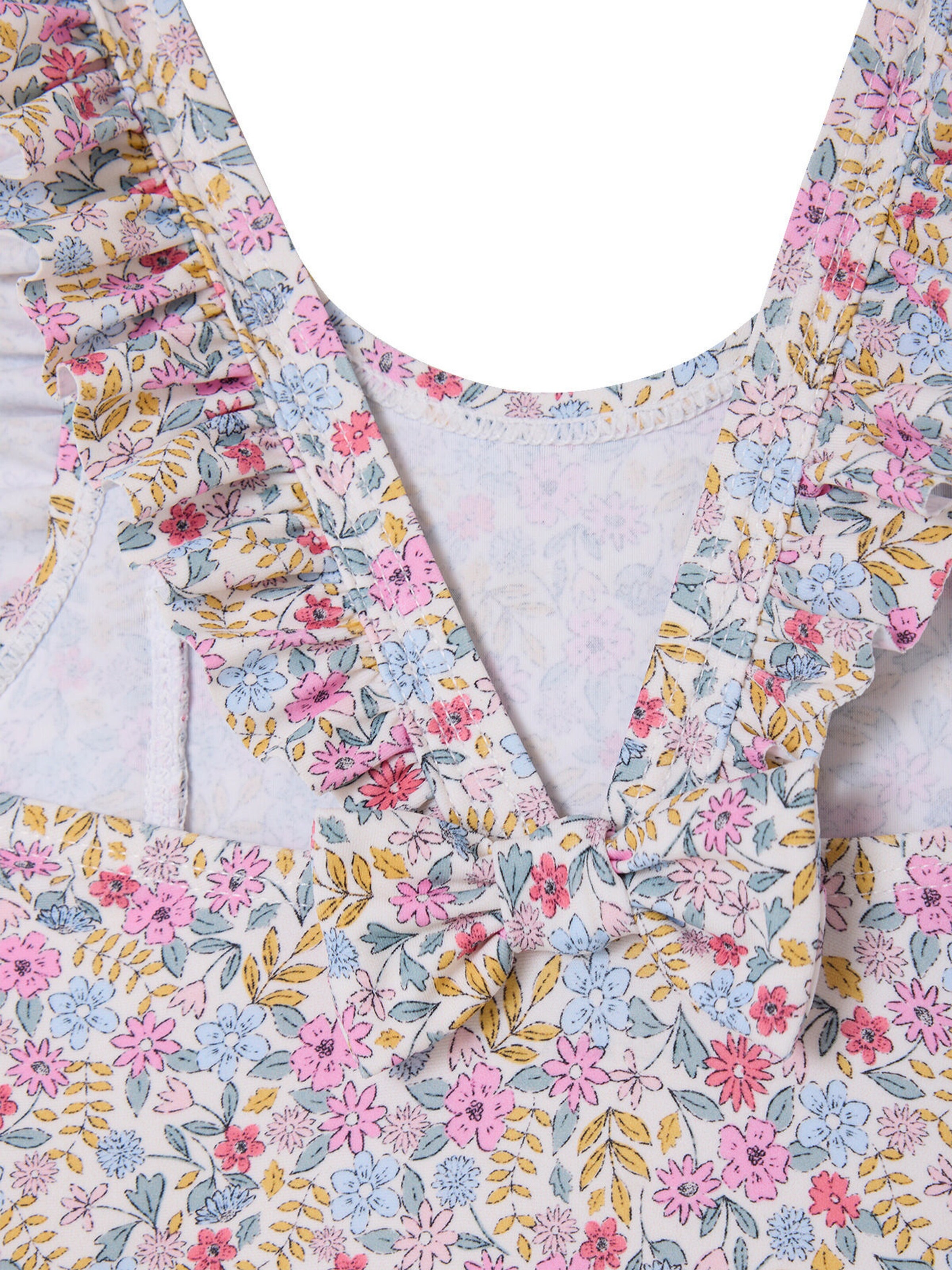 Vertbaudet Mädchen Baby Badeanzug mit Volants, Blumenprint wollweiß