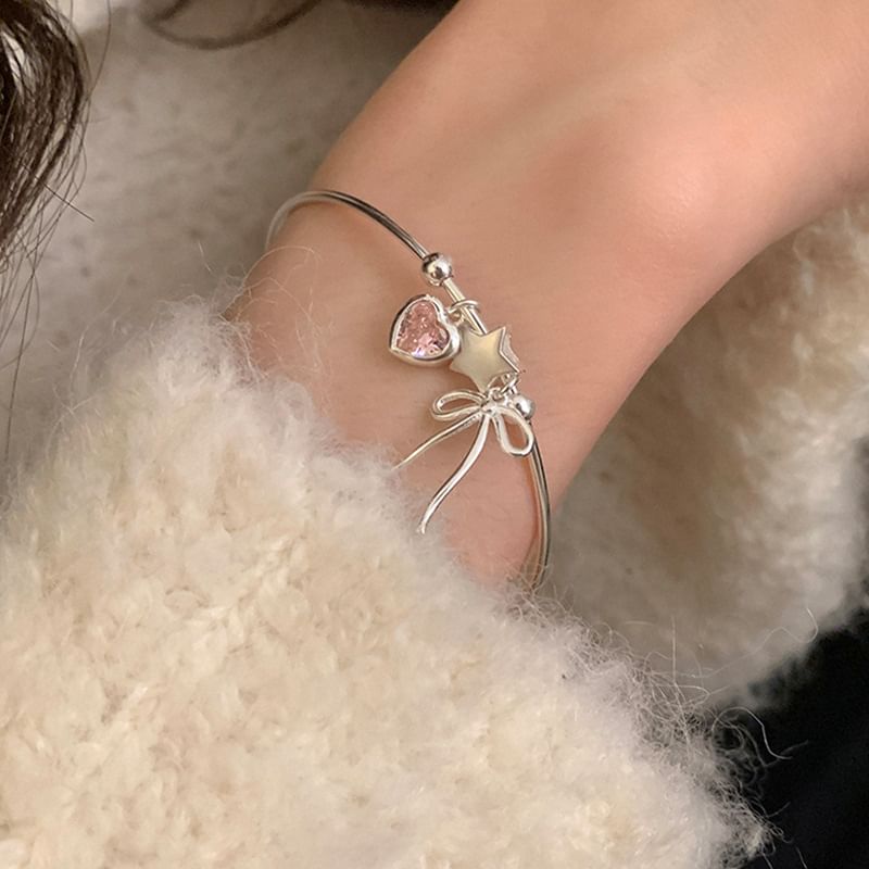 Panda Dama - Open bangle met strik en hartvormige strass-steentjes