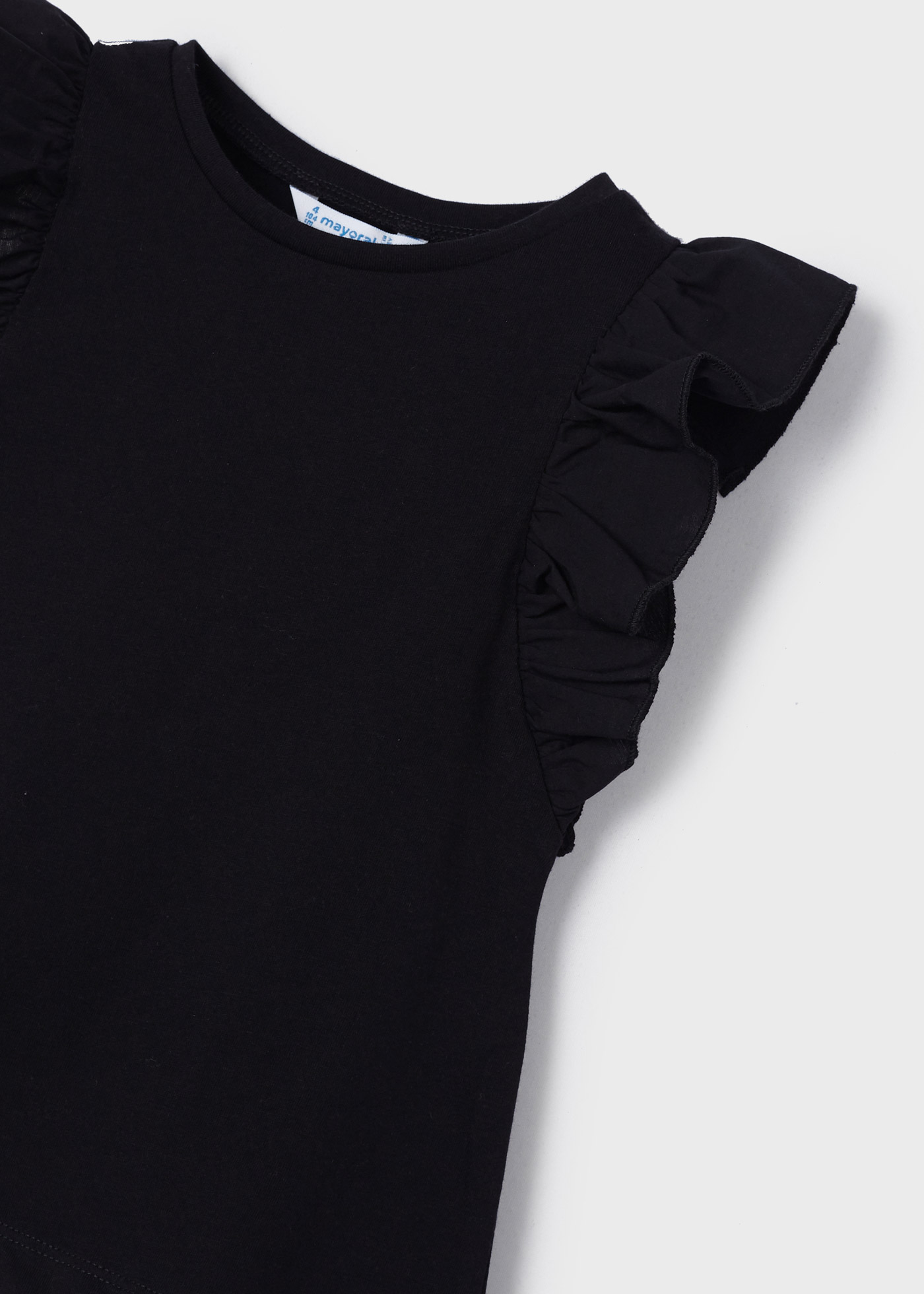 Camiseta infantil feminina de algodão sustentável com babados