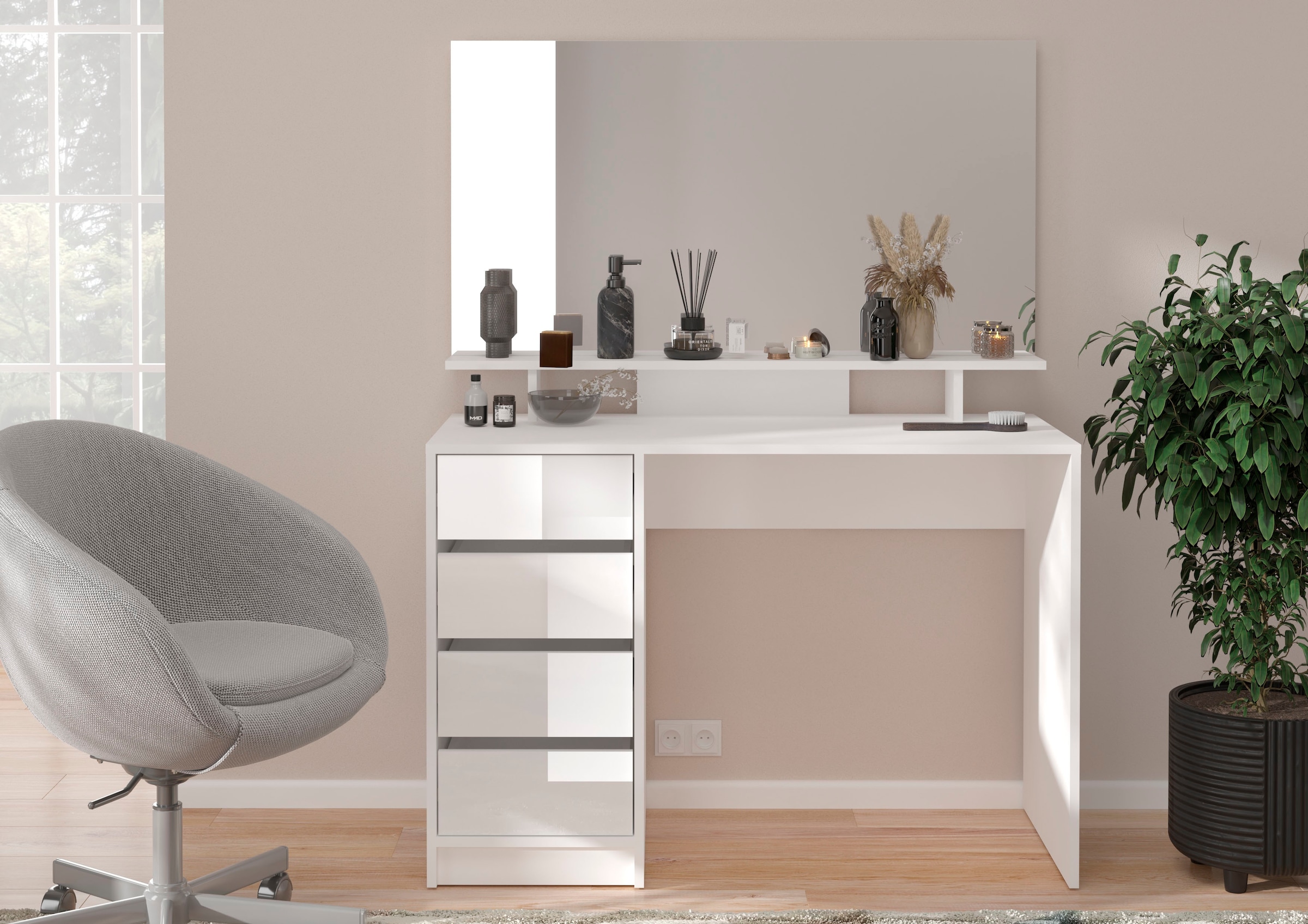 welltime Badspiegel »Pisa, Breite 110 cm, passend zu Schreibtisch Pisa 24251256« 1 Ablageboden, Schminkspiegel, Spiegel, Aufsatzspiegel, Schminktisch