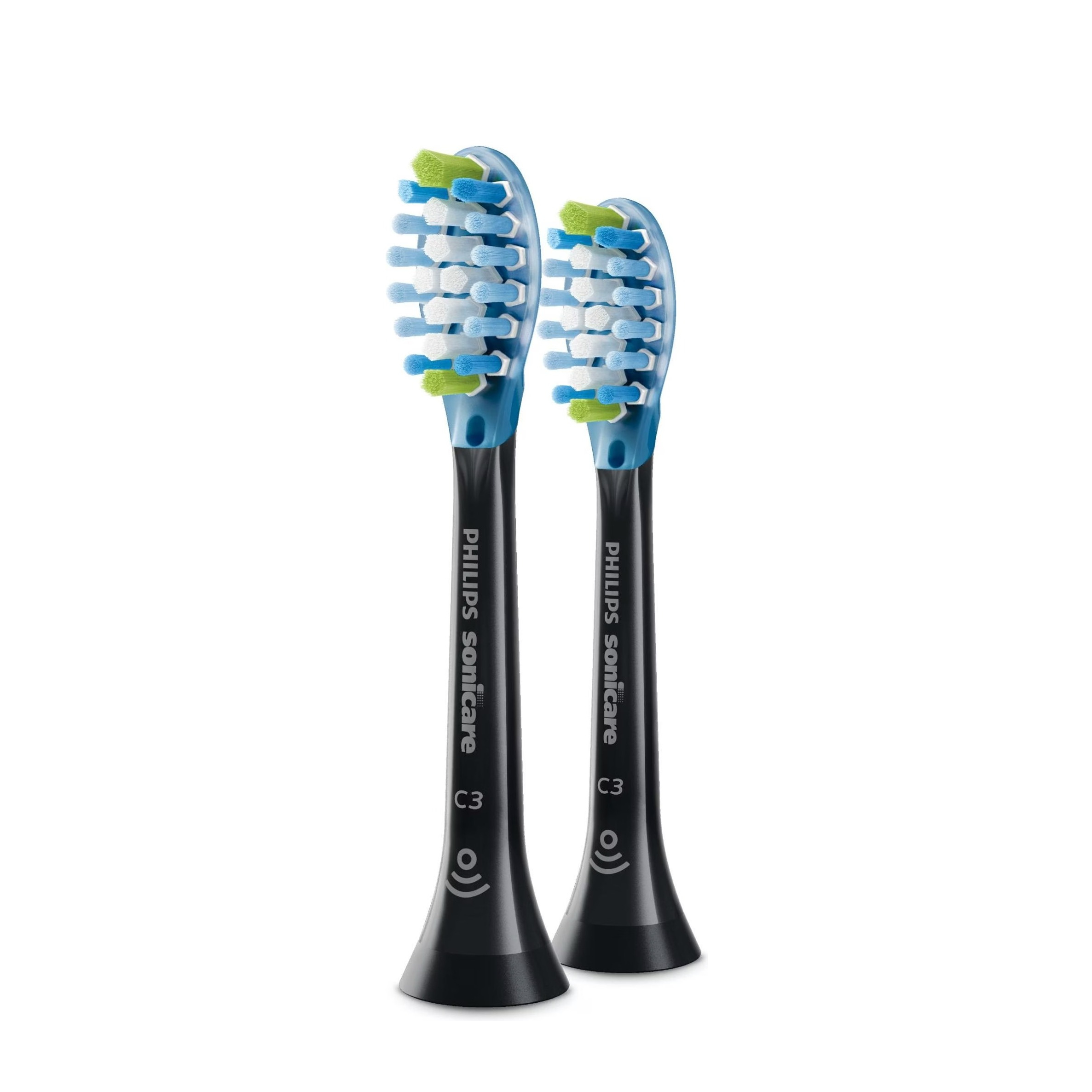 (2er Set) C3 Premium Plaque Defence Ersatz Zahnbürstenkopf für Philips Sonicare Elektrische Zahnbürsten (HX9042/33) - Schwarz