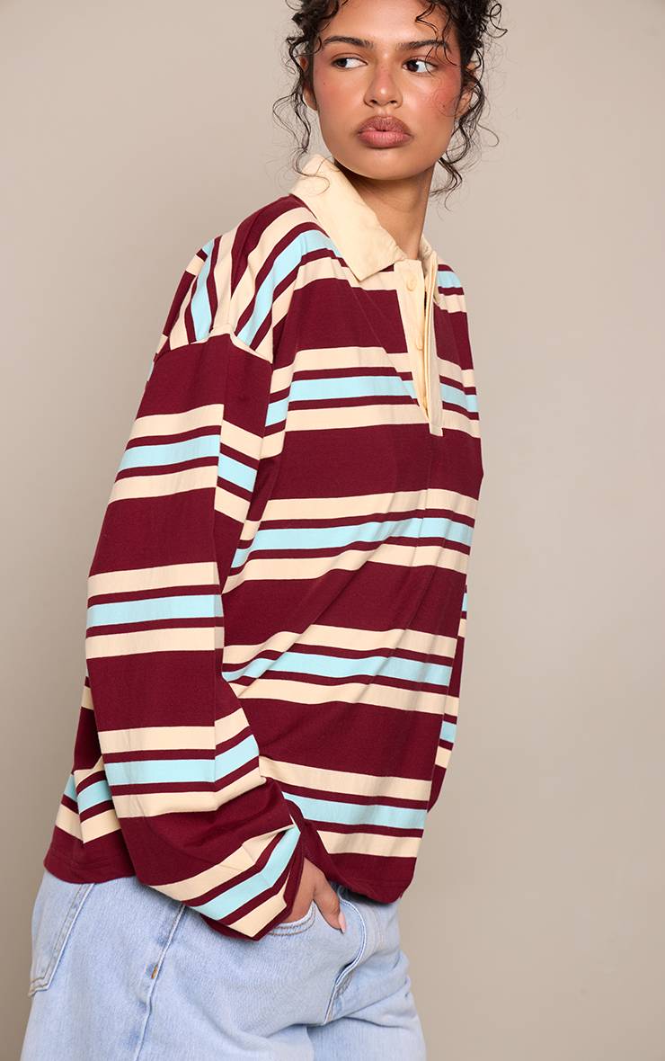 Rouge Bordeaux Polo Rayé