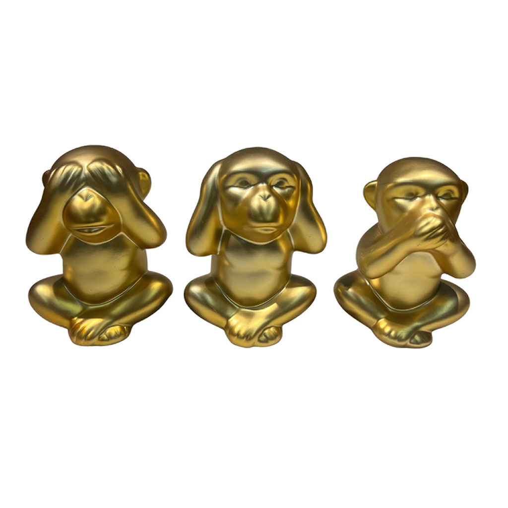 Lot de 3 singes en céramique or mat 16.2x37x12.5cm