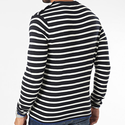 Pull Kalby Bleu Marine Blanc