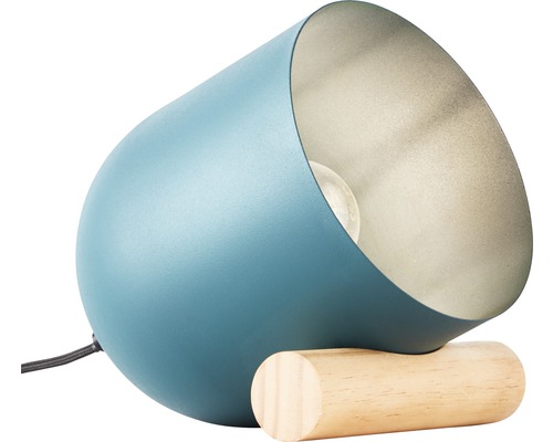 Tafellamp, 1-lichts, HxLxB 20,5x19x16 cm, Koji turquoise/licht hout met inline snoerschakelaar