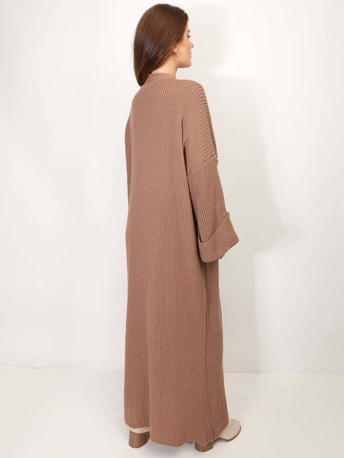 Gilet long à manches évasées- Camel foncé