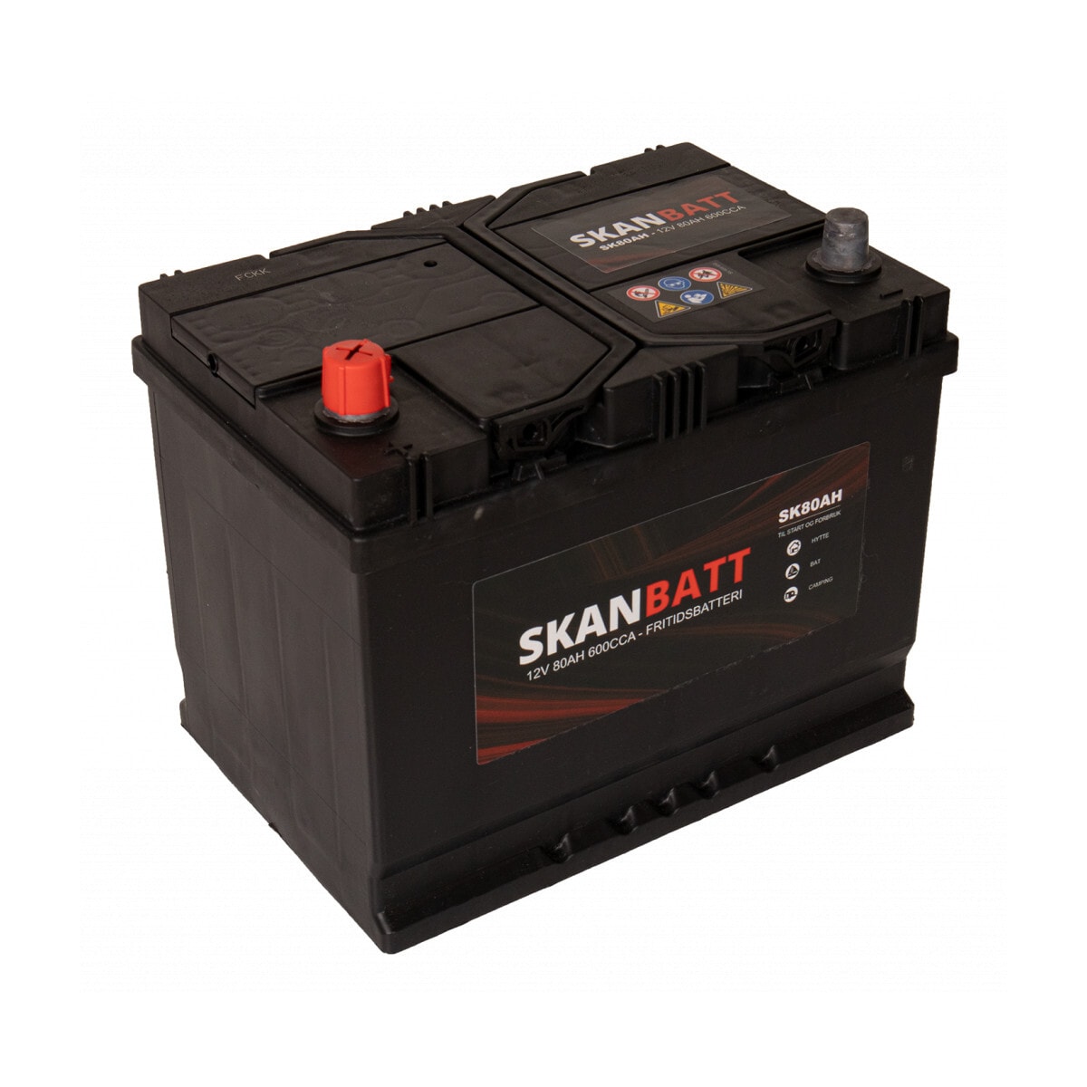 SKANBATT Fritidsbatteri 12V 80AH 600CCA (256x174x205/225mm) +venstre