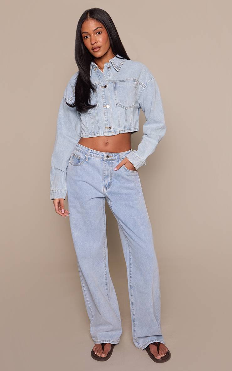 Bleu Clair Jean Taille Haute Jambe Droite Coupe Tall