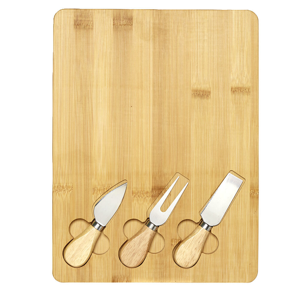 Planche de service à fromage en bambou 25x33cm avec 3 ustensiles