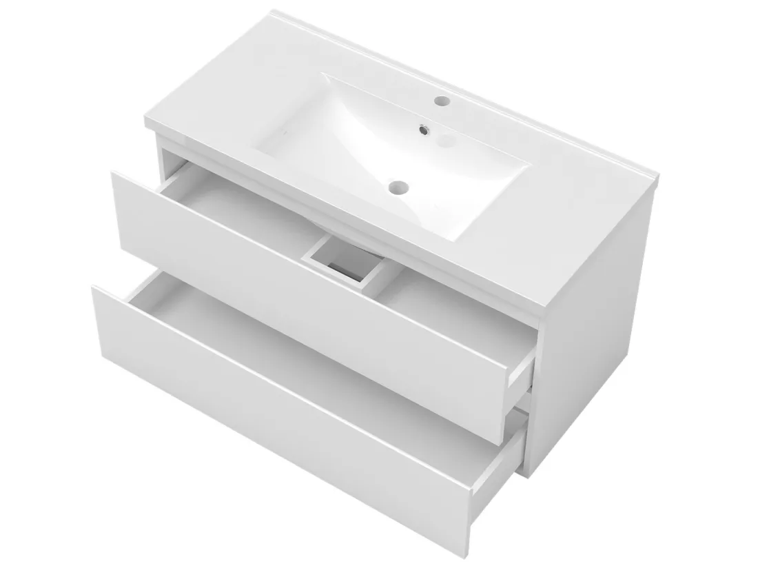 Meubles simple vasque l.100 x H.52 x P.45cm, meuble acve miroir Chêne Wotan, Aica