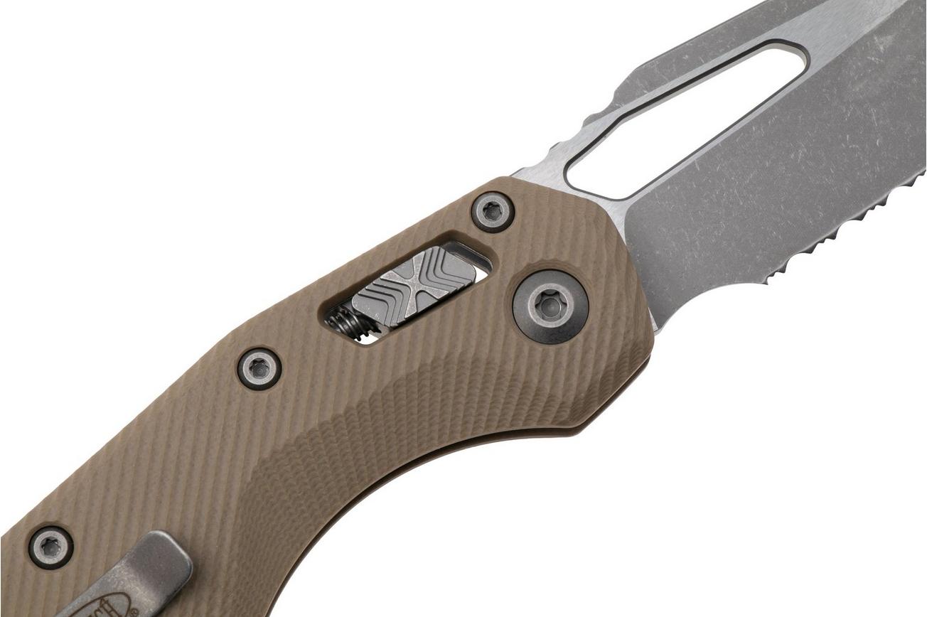 Microtech MSI Standard Issue 210-11APFLGTTA, Apocalyptic Stonewashed M390MK, Fluted Tan G10, partly serrated zakmes