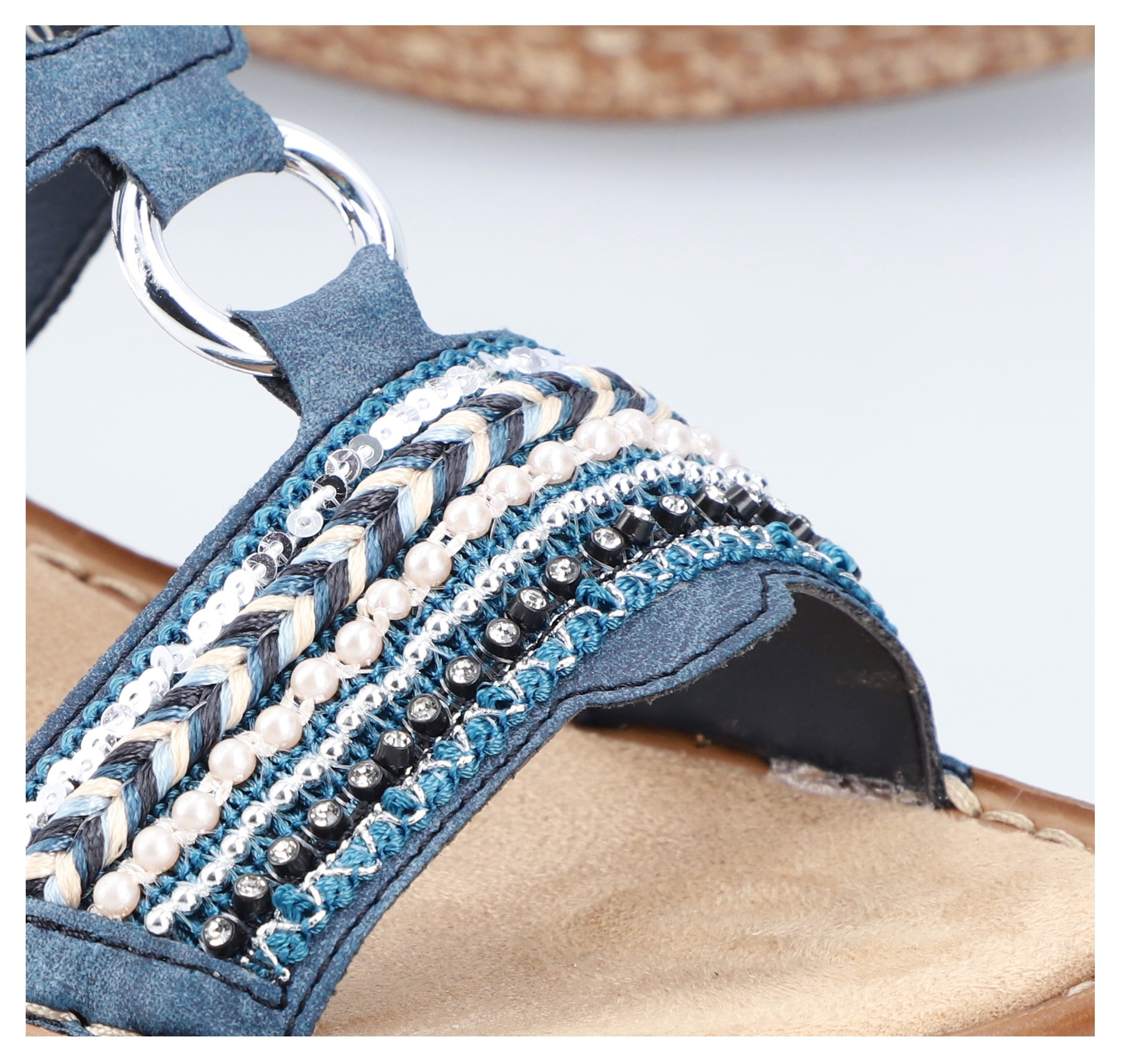 Rieker Pantolette  , Keilabsatz, Sommerschuh, Schlappen mit Pailetten- und Perlenbesatz