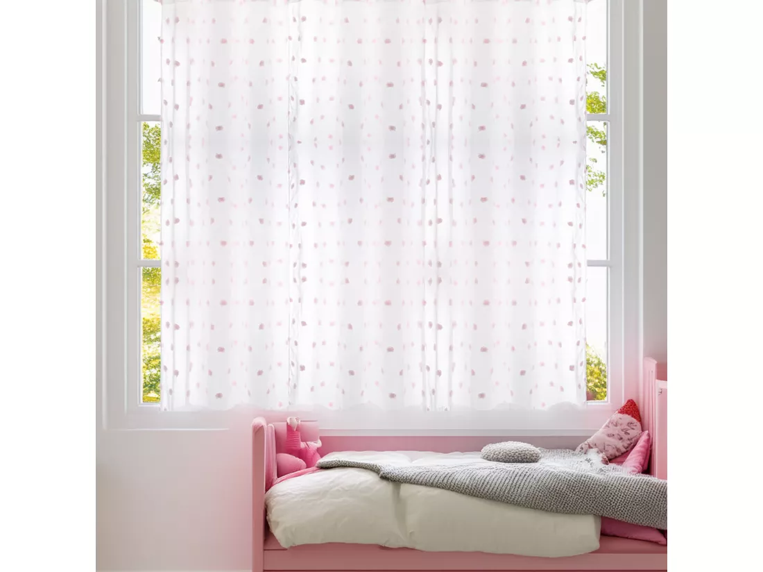 WELL HOME - Rideau enfant Pompons blancs et roses