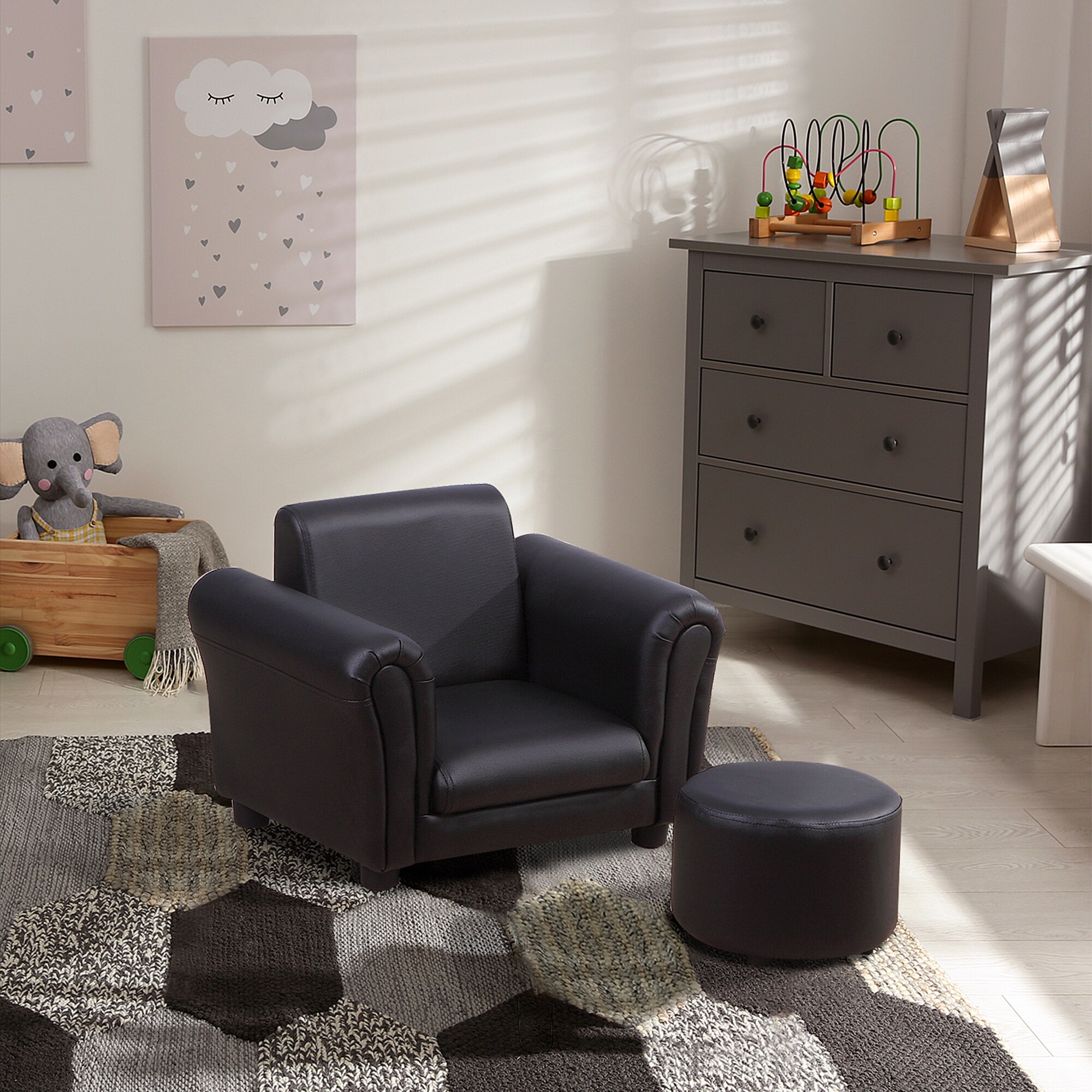 HOMCOM Kindersessel mit Fußhocker 54L x 42B x 41H cm