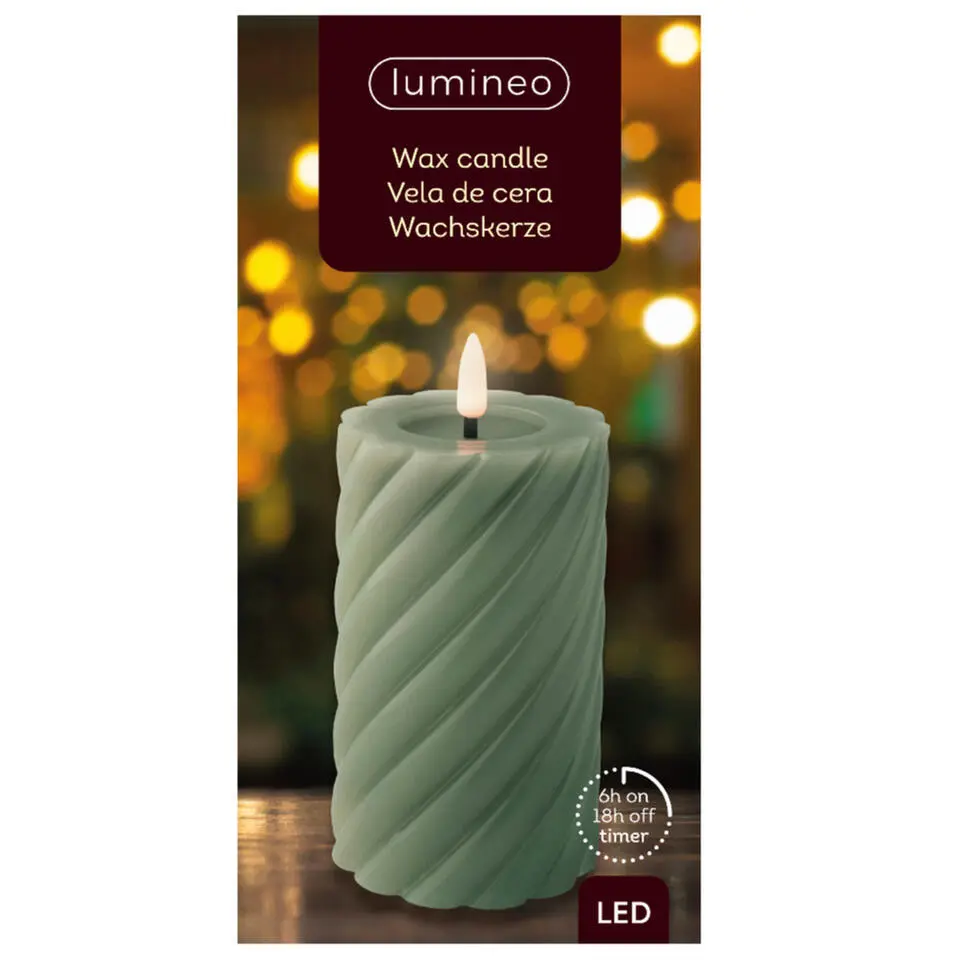 Lumineo Luxe LED kaars - groen - D7,5 x H15 cm - timer