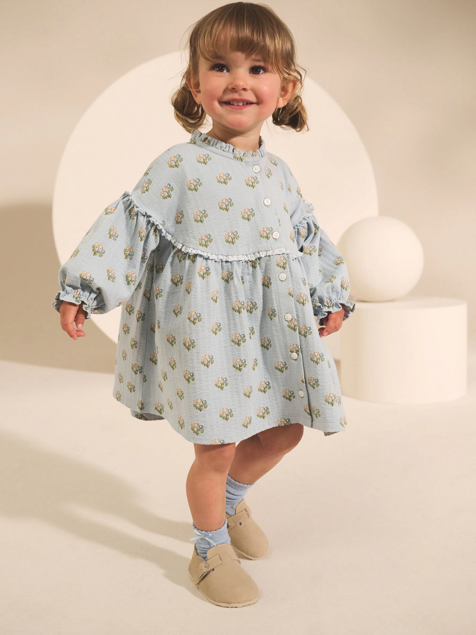 Blauw - Jurk met pofmouwen (3 mnd-7 jr)