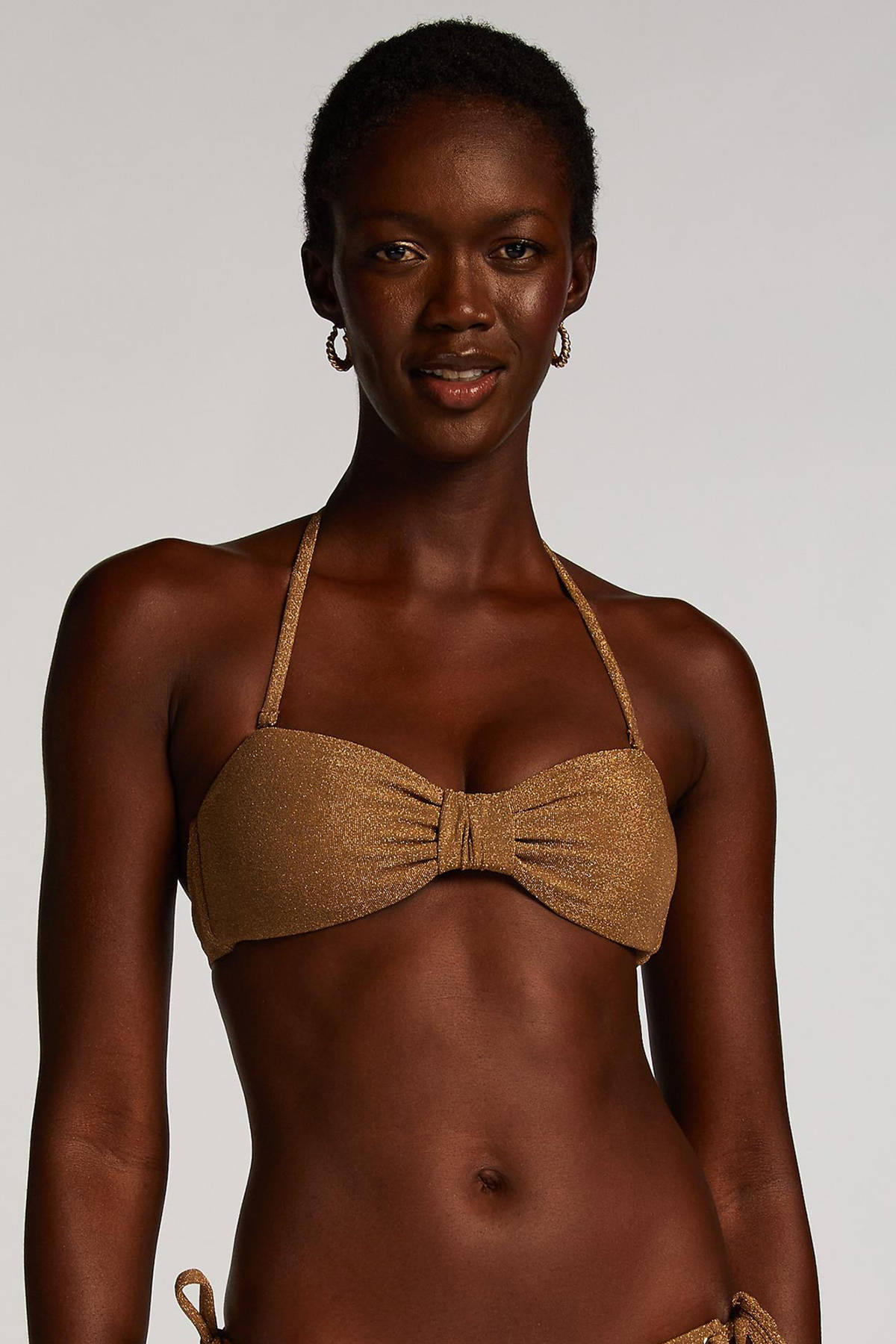 Hunkemöller voorgevormde strapless bandeau bikinitop Goldie met lurex goud