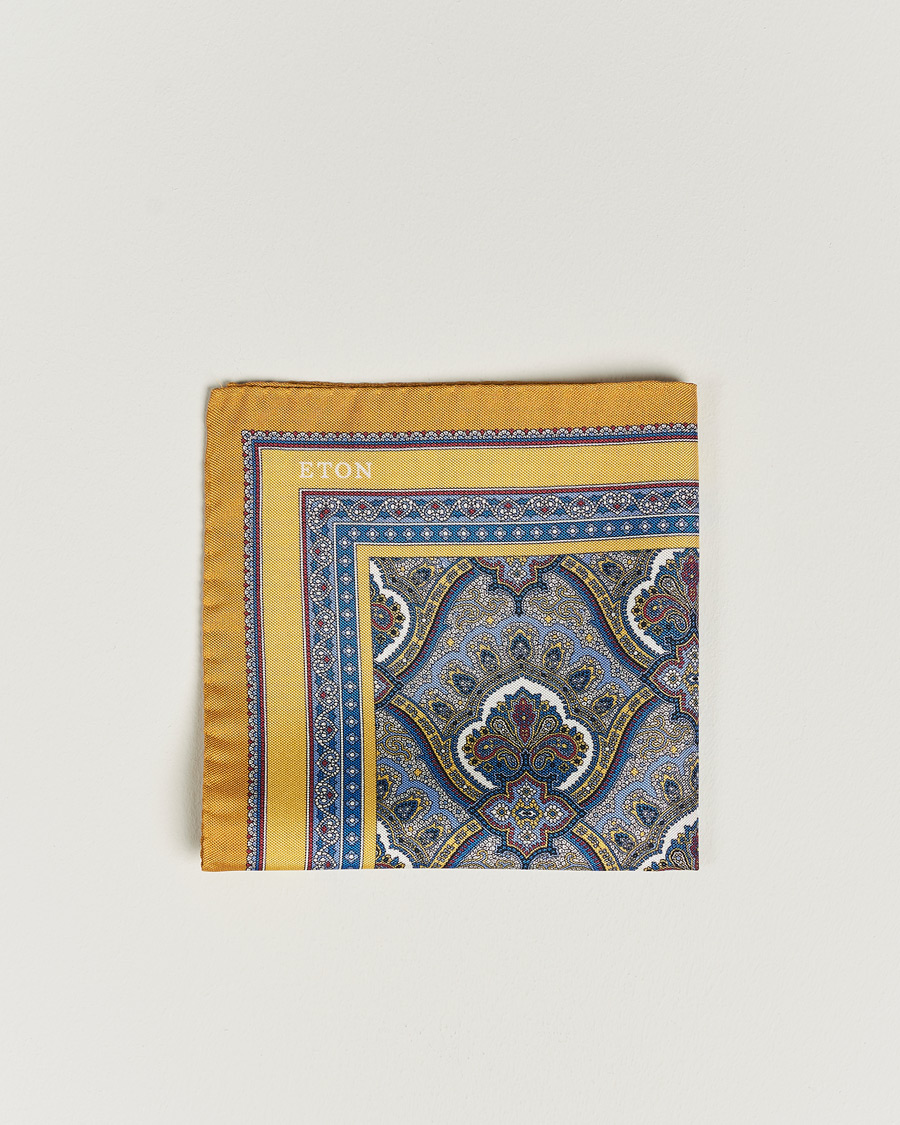 Eton Silk Paisley Print Pocket Square Yellow