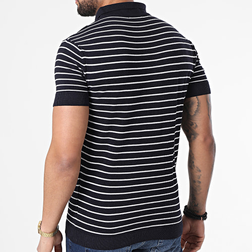 Polo Manches Courtes A Rayures AVP-157 Bleu Marine