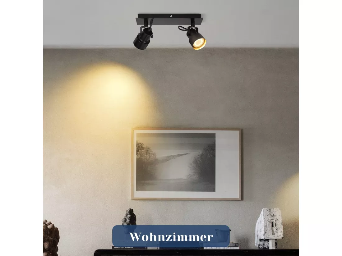 NETTLIFE Spot de Plafond Noir Plafonnier Vintage GU10 Lampe de Cuisine pour Orientable 2 Flammes Vintage 350°