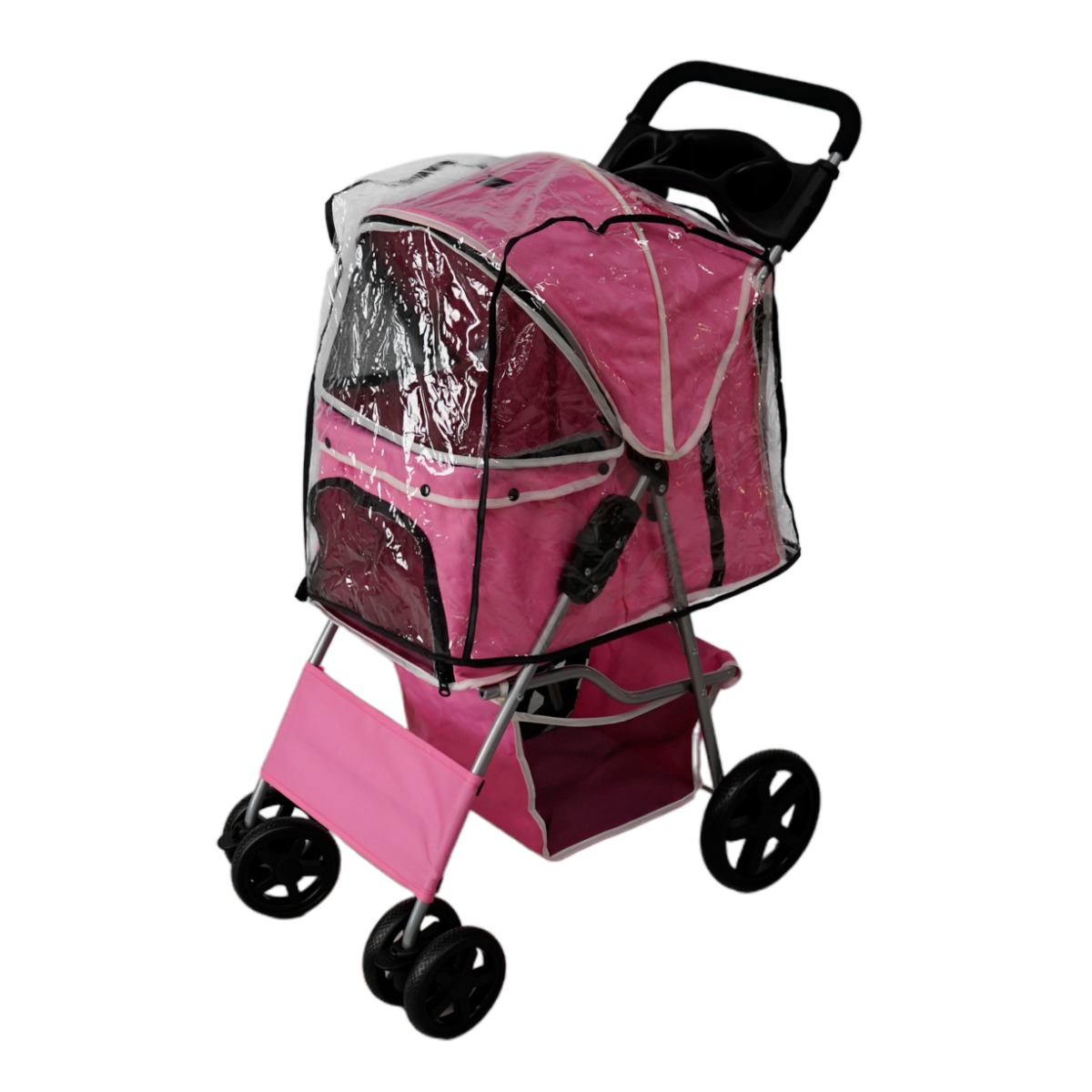 Carrinho para animais de estimação com capa de chuva - Rosa