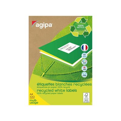 Apli Agipa - 2400 Étiquettes 100% recyclées blanches multi-usages - 70 x 37 mm - coins droits - compatibles avec mon timbre en ligne - réf 101187