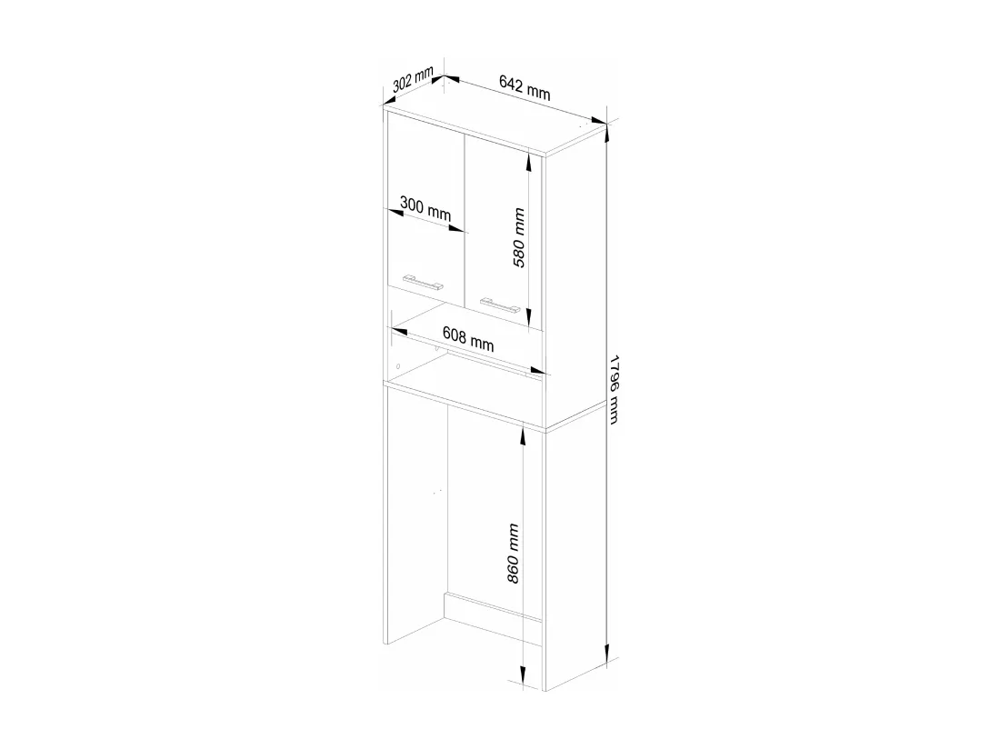 meuble machine a laver 2 portes blanc brillant couleur bois 4 étagères 64x30x180 cm