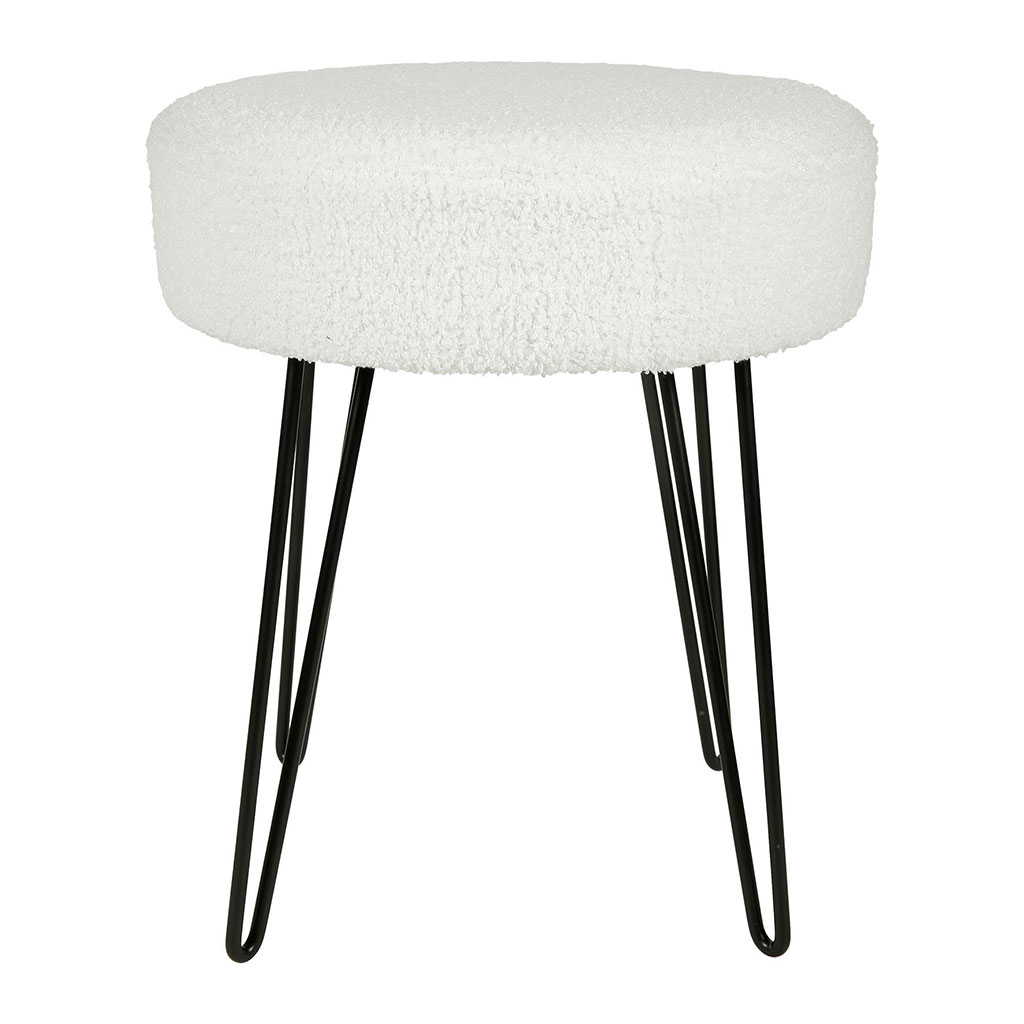 Tabouret en velours blanc et métal noir 35x41x35cm