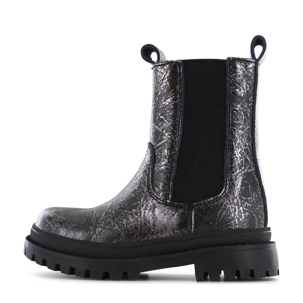Shoesme leren chelsea boots zwart/zilver