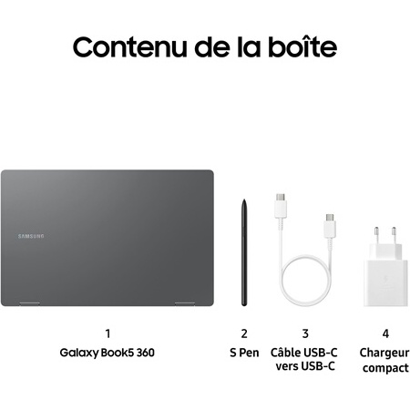 PC portable Samsung Galaxy Book5 360 écran tactile 15,6'' FHD Copilot+PC Intel Core Ultra 7 16 Go RAM 512 Go SSD Anthracite