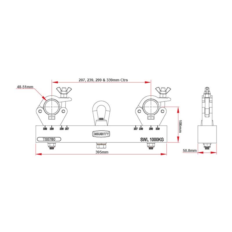 Doughty T55785 Solid Truss Adaptor zwart 1000 kg