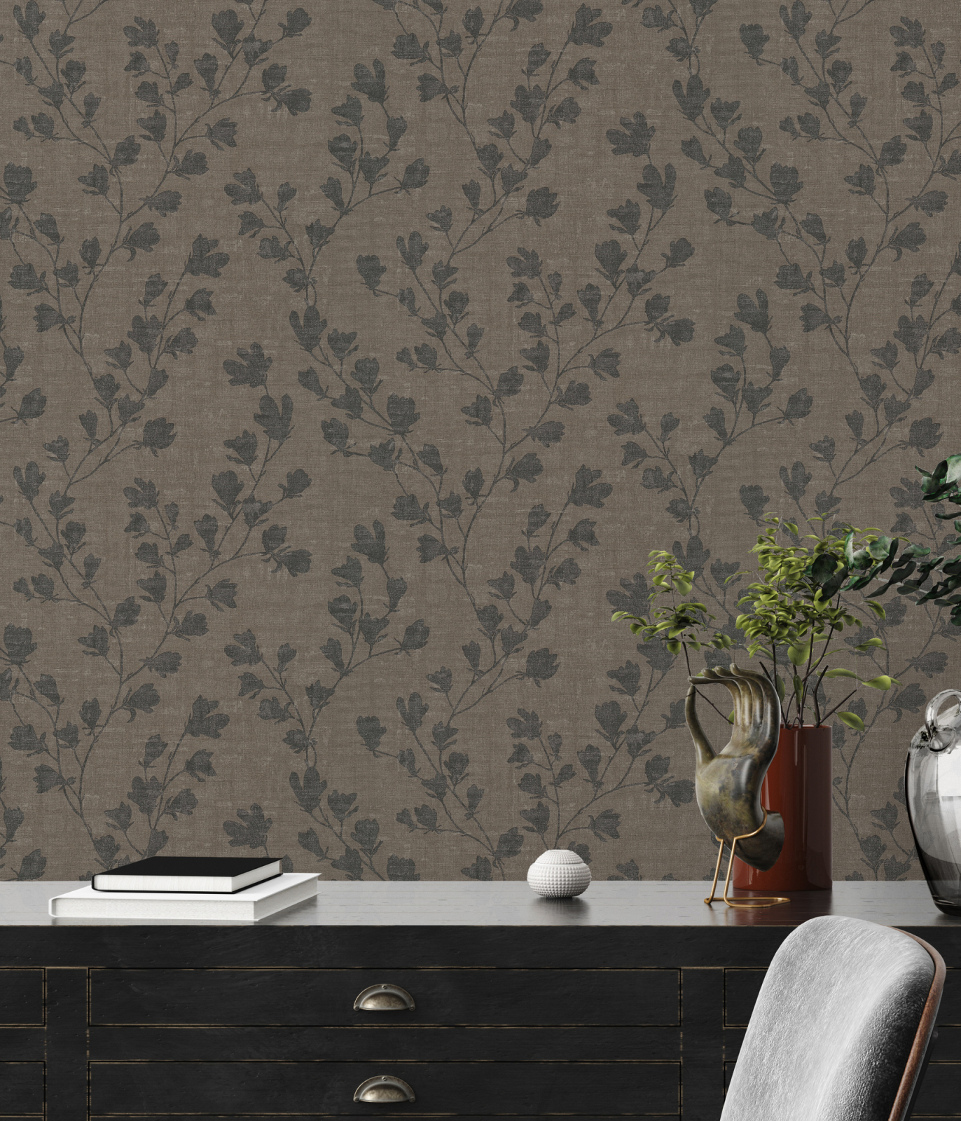 A.S. Creation Vliestapete - grau-schwarz - Floral - 10 Meter