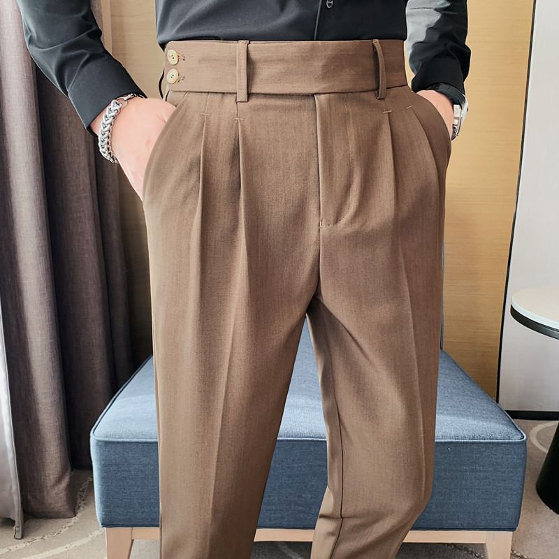Blueforce - Mid Rise Plain Cropped Tapered Dress Pants