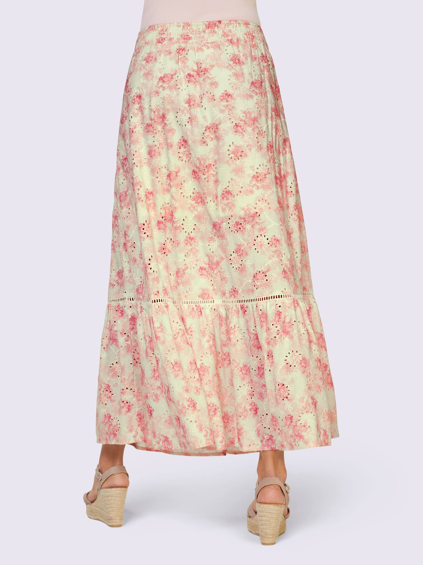 Jupe imprimée superbe broderie ajourée