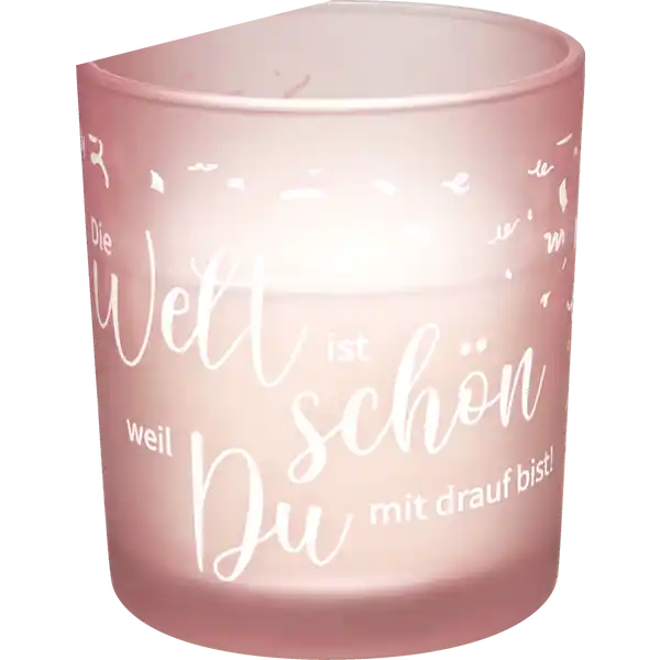 gefülltes Glas mit Druck Schöne Welt