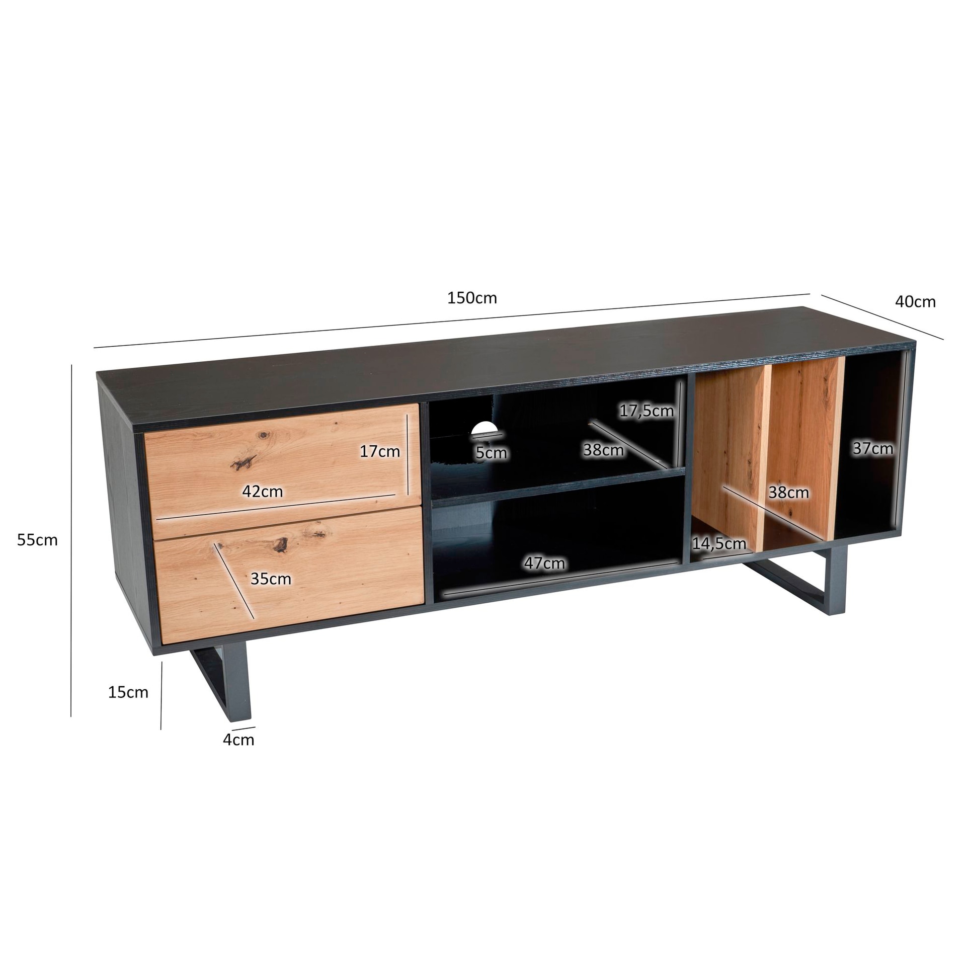 Lowboard 150 x 55 x 40 cm schwarz/Eiche-Dekor