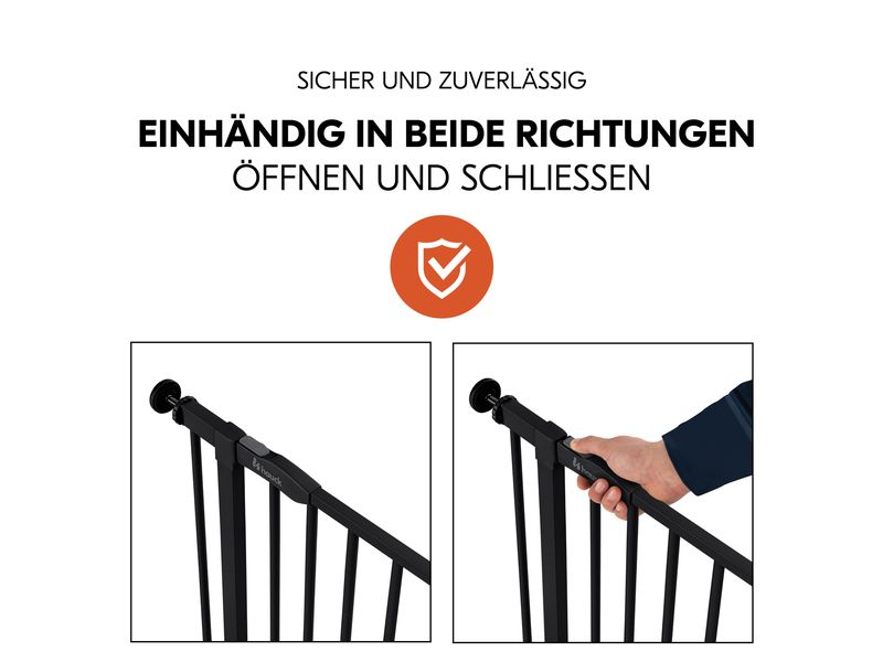 Hauck Türschutzgitter Open N Stop 2 Schwarz 75 cm - 80 cm Praktisches, manuell schliessendes Tür- und Treppenschutzgitter-Set