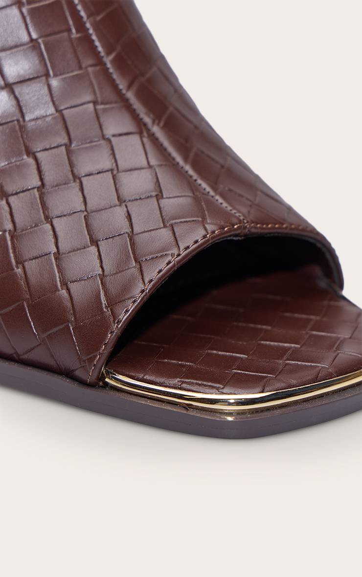 Dark Chocolate Mule À Talon Bloc Mi-haut En Synthétique Tressé