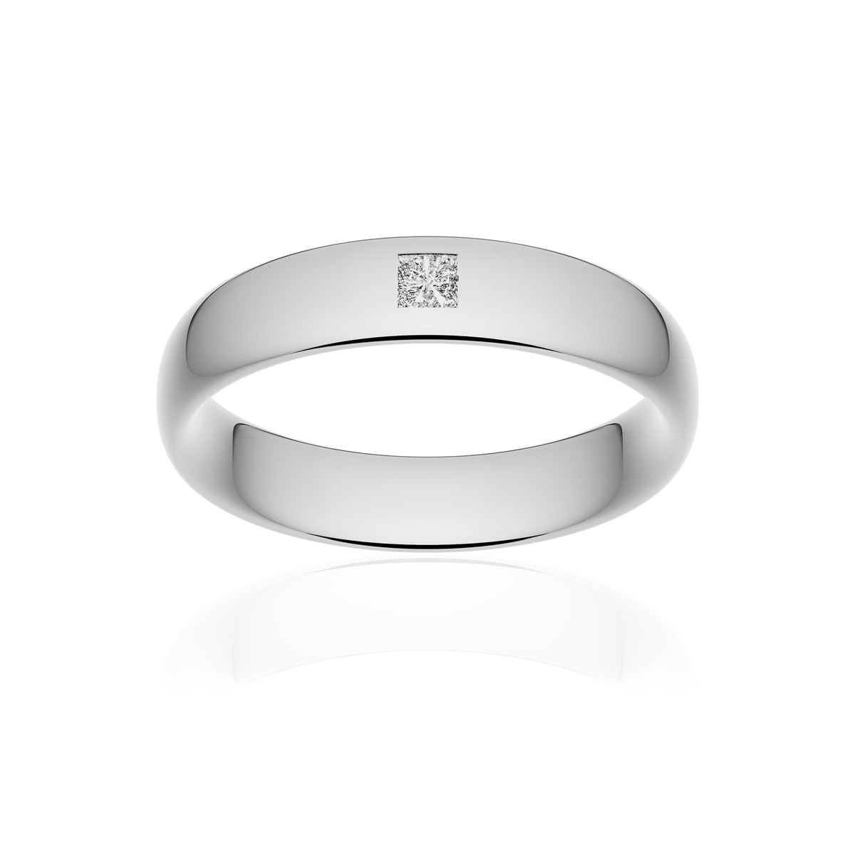 Alliance or 750 blanc poli ruban confort 5mm diamant princesse