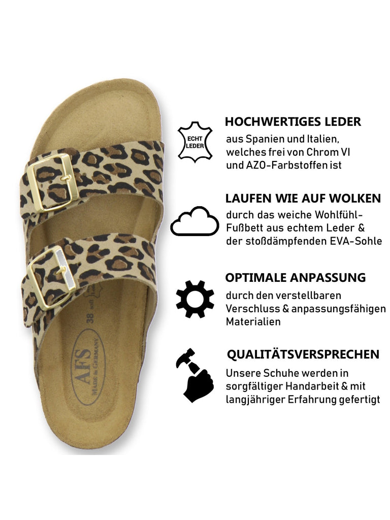 Pantoletten Damen Zweischnaller leo-beige